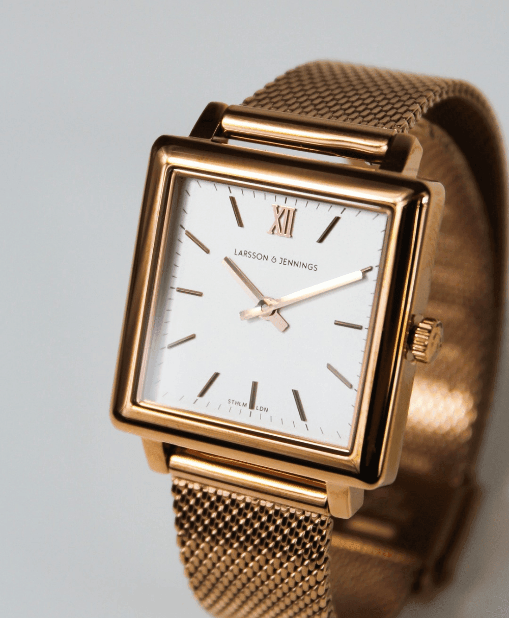 LJXII NORSE MILANESE 34MM ROSE GOLD SATIN WHITE Larsson Jennings