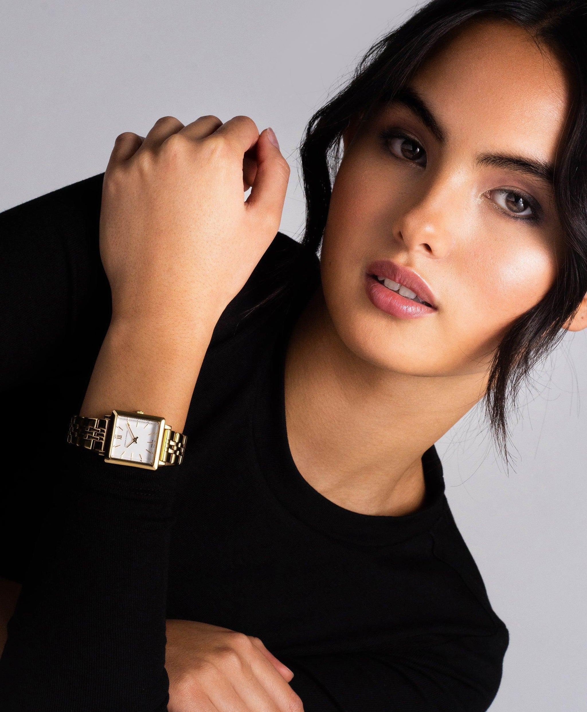 Larsson & Jennings Norse 34MM Watch Larsson & Jennings Norse Milanese 34mm Gold Satin White  main image 3