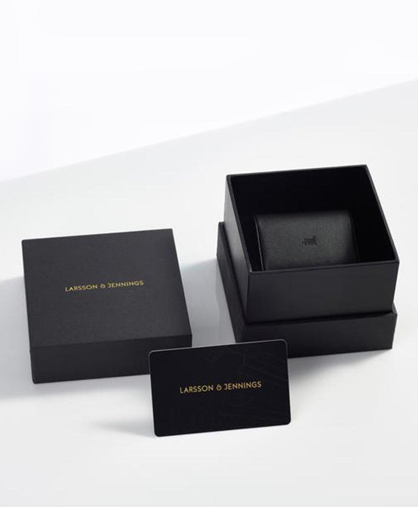 Lugano Black Leather 26mm Rose Gold Satin White - Larsson & Jennings | Official Store