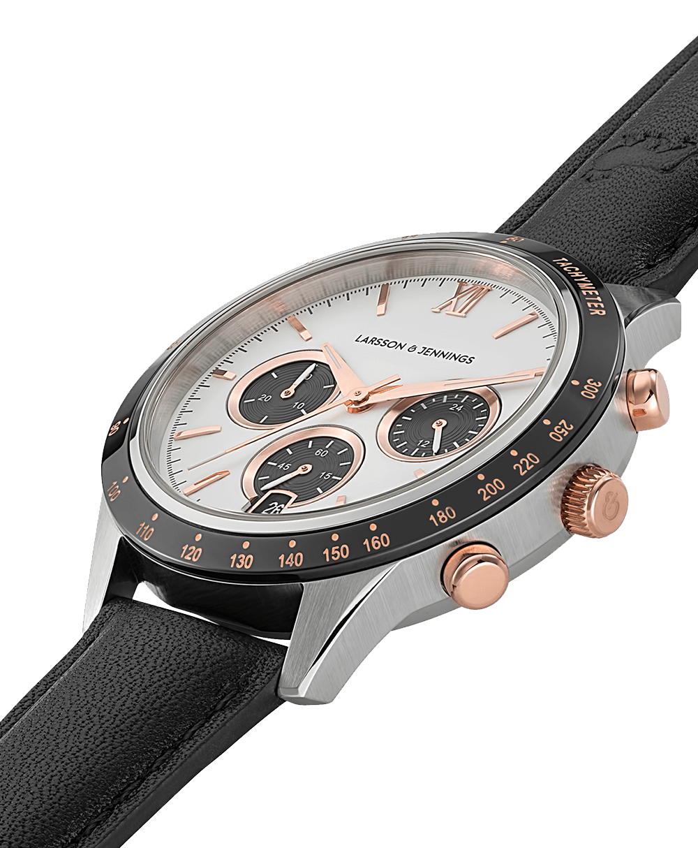 Rally Black Leather 39mm Silver Black White Rose Gold