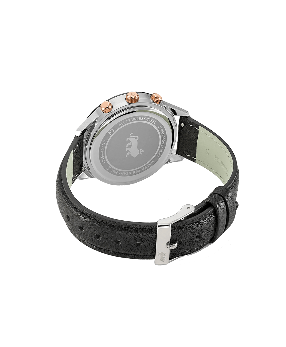 Rally Black Leather 39mm Silver Black White Rose Gold